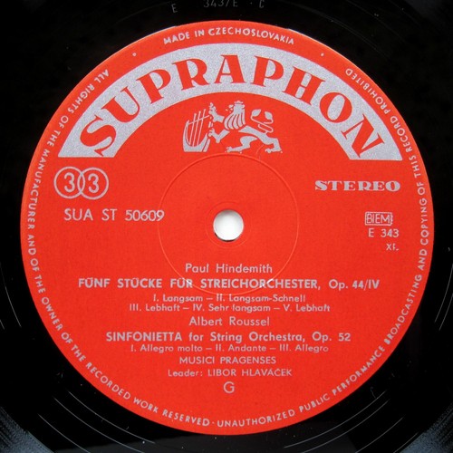 BRITTEN HINDEMITH HONEGGER ROUSSEL Chamber Orchestra Supraphon Stereo Czech NM - Bild 4 von 5