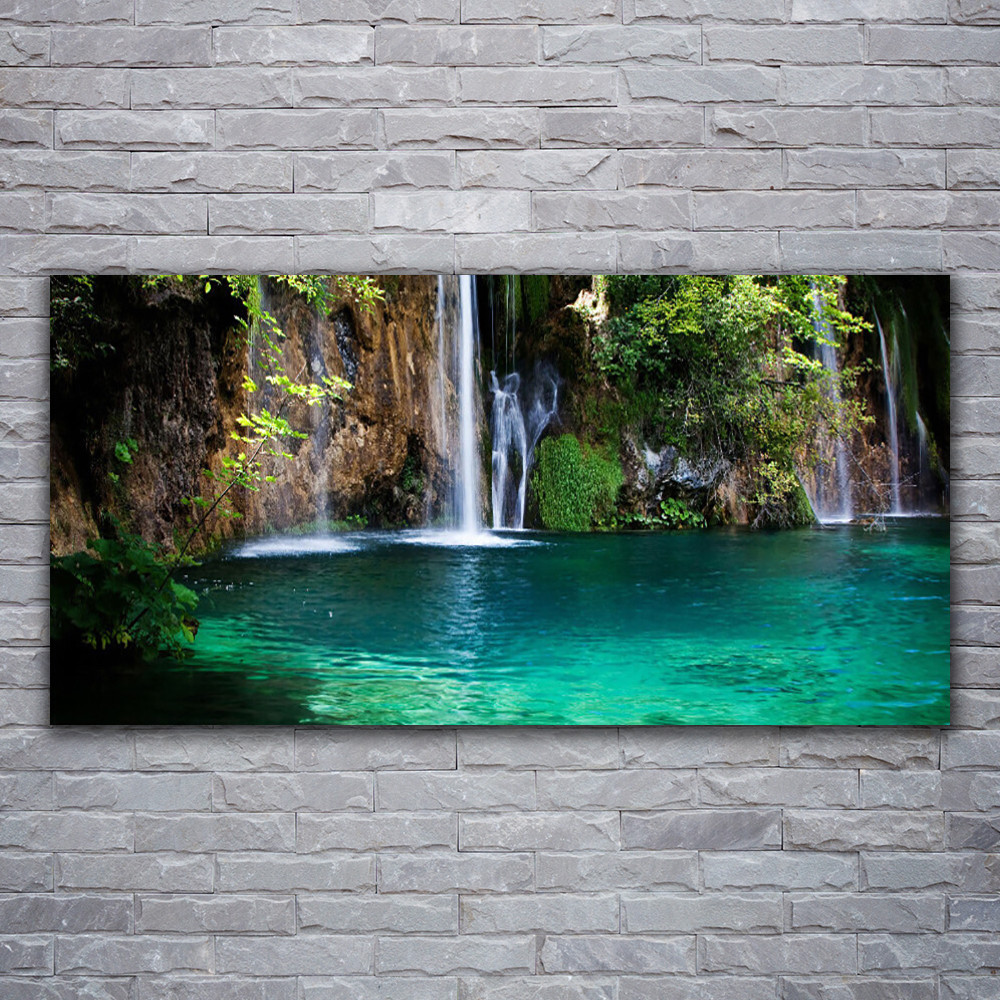 Tableau sur verre haut de gamme Tulup 120x60 cm avec finition brillante et paysage de cascade