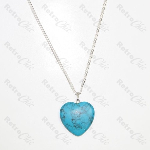 3cm TURQUOISE HOWLITE GEMSTONE HEART pendant NECKLACE chain 925 silver plated - Picture 3 of 4