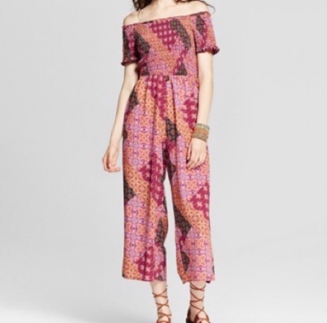 smocked off the shoulder jumpsuit