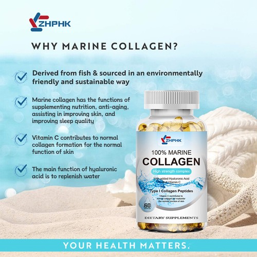 Marine Collagen Capsules 1300mg Halal Hair Skin Nails High in Protein 2 Bottles - Picture 2 of 10