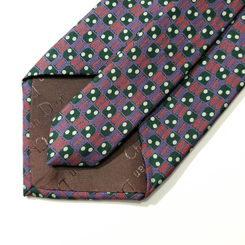 Christian Dior Monsieur Purple Green Squares 100% Silk Neck Tie Made in USA A240 - Picture 4 of 6
