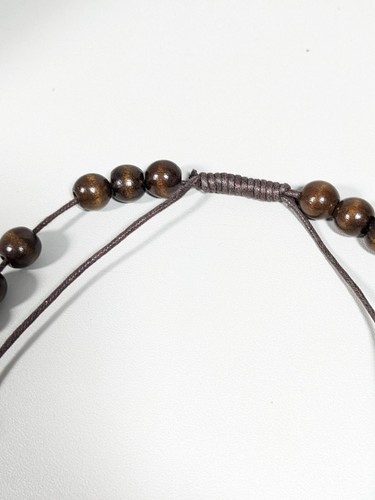 Tribal Style Brown Wood Blue Open Circle Woven Style Adjustable Necklace 34 inch - Picture 5 of 7