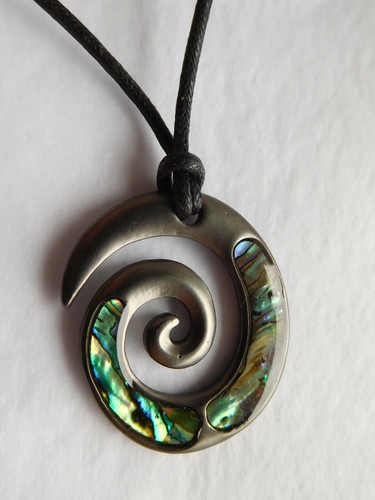 Neuseeland Abalone Paua Maori Spirale Anhänger 19" Kordel Halskette Hämatitbeschichtet - Bild 17 von 17