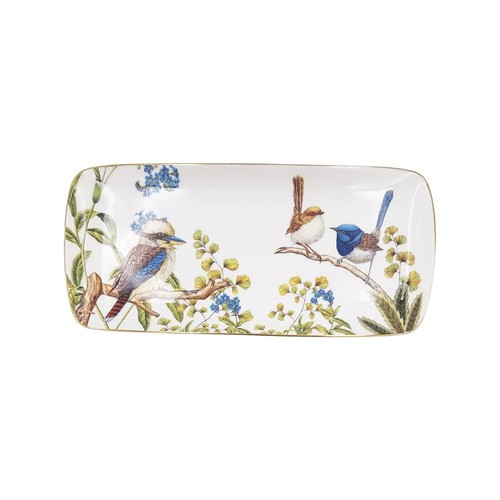 30x13cm Australian Birds Blue Wren Long Serving Plate Fine Bone China Plate 1PCS - Picture 2 of 2