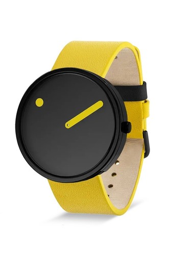 Reloj Picto 43388-6120B negro mediano esfera negra correa de cuero amarillo - Imagen 2 de 5