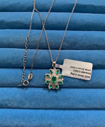 AAA Kagem Emerald, Natural White Zircon Pendant Necklace - 18 in. (1.22 ctw.)