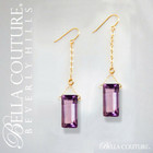 $699 New Rare 14K Yellow Gold Natural Amethyst Emerald Art Deco Dangle Earrings
