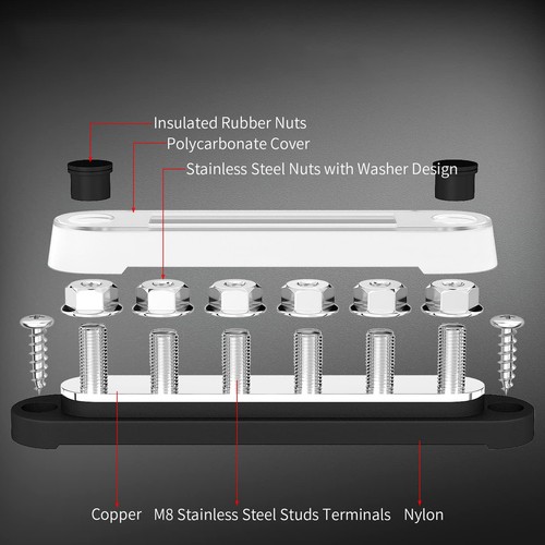 2x Battery Bus Bar 6 X 5/16in M8 150A 6 Channel Power Distribution Block New - Picture 21 of 22