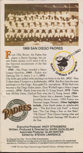 "NINETEEN SUMMERS: SAN DIEGO PADRES 1969-1988" FACTORY SEALED VHS TAPE 1988 - Picture 2 of 2