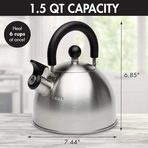 Stewart 1.5 Qt Stainless Steel Whistling Kettle – Fast Boil, Folding Handle - Picture 4 of 11