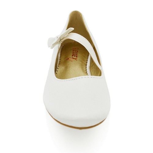 Womens Flat Bridal Pumps Ladies Bow Strap Ballerina Slip On Wedding Shoes 3-9 - Picture 53 of 55