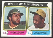 1974 Topps #202 1973 Home Run Leaders Reggie Jackson Willie Stargell Crease Pics