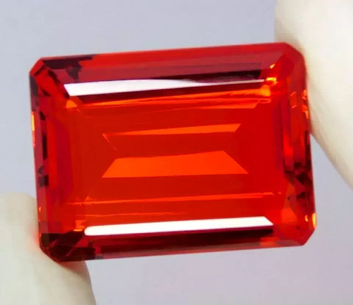 Red Orange Mexican Opal Emerald Cut 70-72 Ct Natural A+ Certified Loose Gemstone - Picture 3 of 5