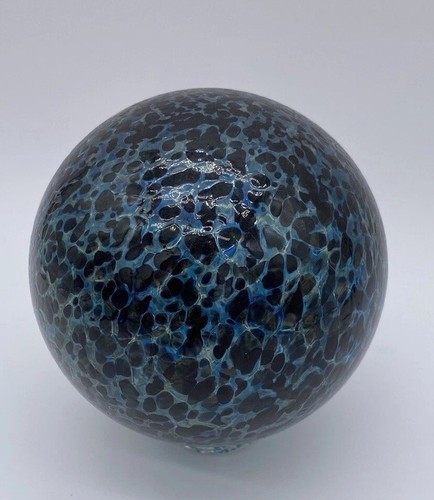 Oregon Hand Blown Beach Glass Float Orb Blue Black Spots 6” - Picture 4 of 5