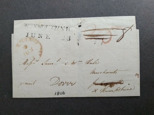 Va: Norfolk 1806 Stampless Cover, Portsmouth, NH Straight Line Forward to Dover