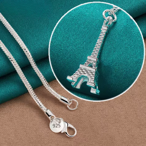 Collana donna argento sterling 925 ciondolo Torre Eiffel 16-30" regalo Parigi - Foto 7 di 9