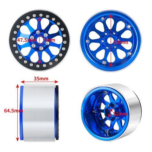 FLYXM 2.2" Beadlock Wheel Rim 35mm for 1:10 RC Crawler Axial SCX10 RR10 TRX4 etc - Picture 8 of 16