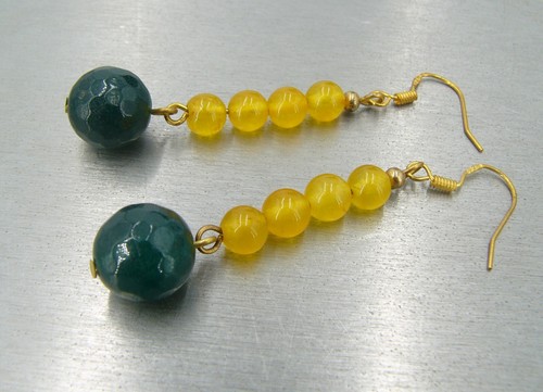 OPERHAUS gelb Jade & Smaragd Ohrringe Ohrhänger earrings 925er Silber A046 - Bild 2 von 2