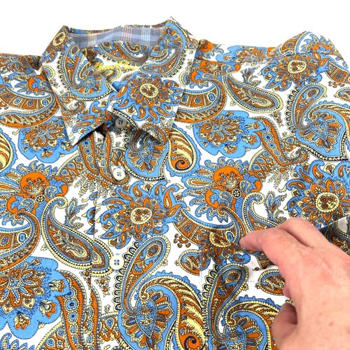 Camicia uomo Alan Flusser paisley con bottoni manica lunga 2XL cotone blu arancione - Foto 3 di 13