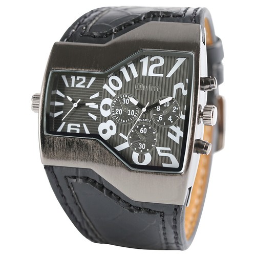 OULM Military Army Dual Time Zones Movements Quartz Watch Leather Sports Mens - Picture 10 of 17