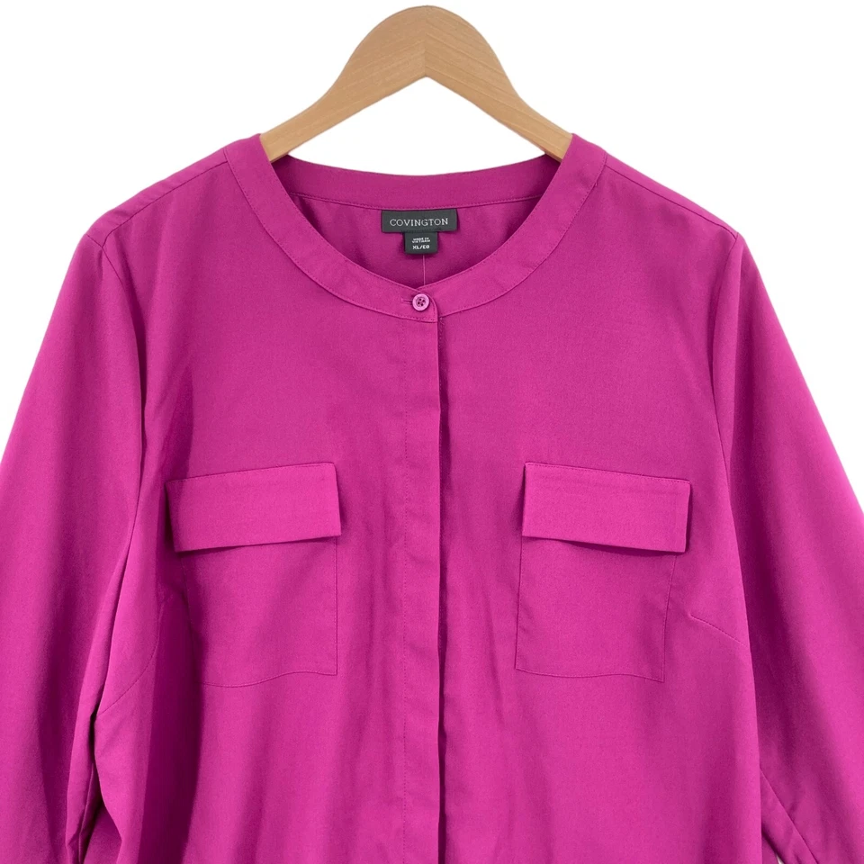 Camisa Covington Botón Frontal Mujer XL Púrpura Cuello Redondo Manga Redonda Bolsillos Foto 4 de 4