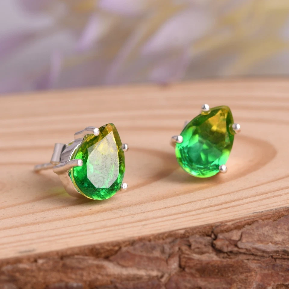 Aretes de pera de plata esterlina con piedras preciosas de diopsido hechos a mano joyas para mujer Foto 2 de 4