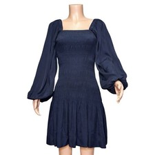 NWT GANNI Ripstop Ecovero Smock Mini Dress, Sky Captain, FR38/US6