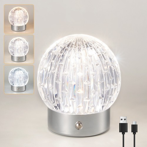 Lampada da tavolo ricaricabile HARPER LIVING, a batteria, paralume globo cromato - Foto 1 di 8