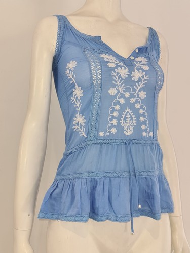 BNWT Melissa Odabash 'Baby Jaz' Top UK 6 8 EU 34 36 Blue Floral Crochet Vest - Picture 6 of 8