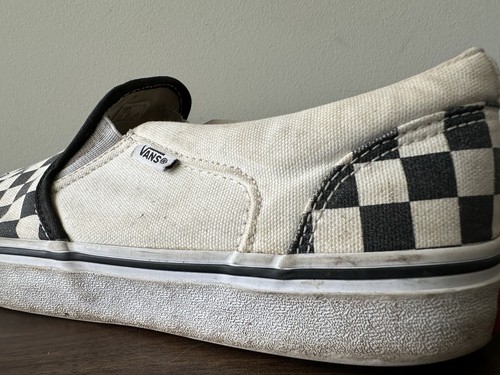 Vans Schuhe Damen 5 Off The Wall Karierte Slipper Turnschuhe Schwarz Weiß Stoff - Bild 9 von 12