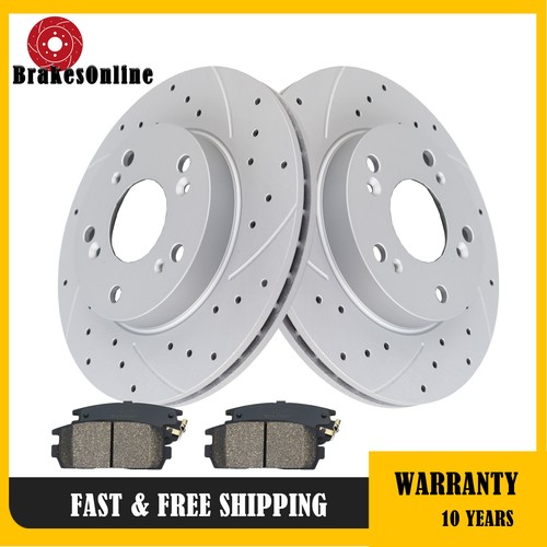 Front Brake Rotors and Brake Pads Fit for Honda Civic 2006-2011 Slotted Brakes - Picture 1 of 7