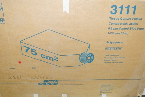 BD Falcon 3111 Tissue Culture Flasks Canted Neck, 250mL 0.2 μm Vented Plug -5/pk - Picture 2 of 2