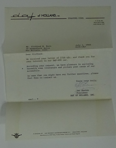 1960 DAF Sales Brochures & Letter From President of DAF Holland #C-108 - Picture 11 of 17