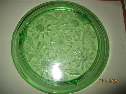Jeanette SONNENBLUME Glas KUCHENTELLER Floral FUSS Depression VINTAGE 10" grün - Bild 4 von 6
