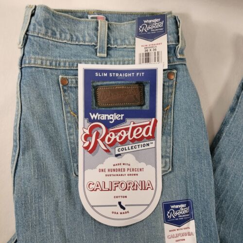 Jeans uomo Wrangler radicato slim dritto blu western denim nuovo con etichetta - Foto 2 di 7