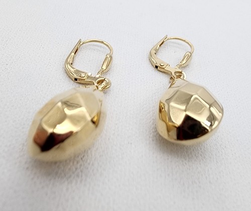 18k .750 Yellow Gold Milor Faceted Teardrop Dangle 1 1/4" Earrings Au 23175 - Picture 5 of 12