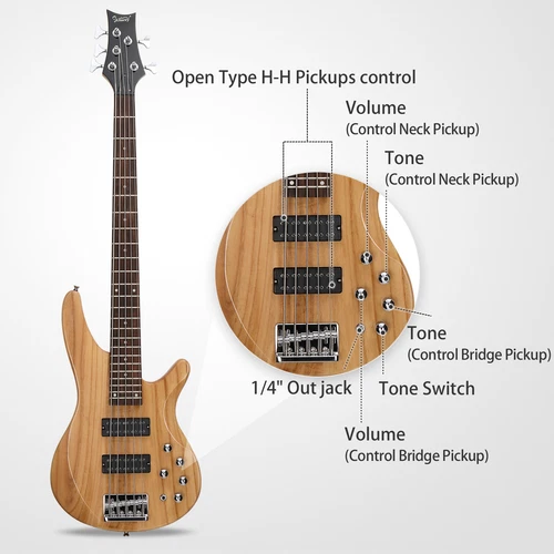 GIB 5-String Open Double Double Pickup Yellow Acid Fingerboard IB Bass Wood