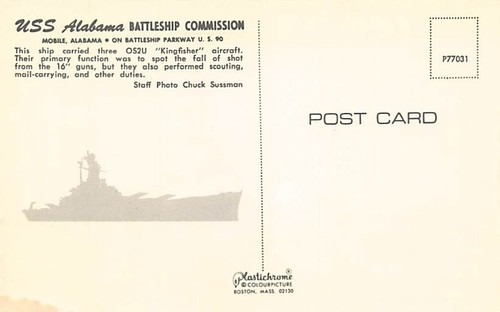Postal AL: USS Alabama, móvil, Alabama, sin publicar - Imagen 2 de 2