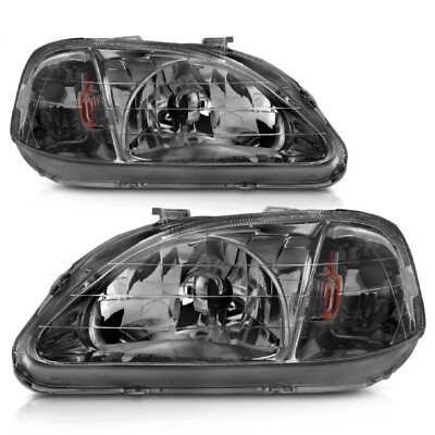 Anzo 121234 Chrome Halogen Bulbs Gun Metal Crystal Headlights for 99-00 Civic