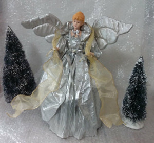 Vintage 14" Angel Tree Topper/Table Decor Porcelain Head & Hands-Silver & Gold
