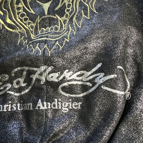 Ed Hardy Rhinestone Jacket Size M Tiger Skull Bird Black Shimmery Embroidered - Picture 24 of 24