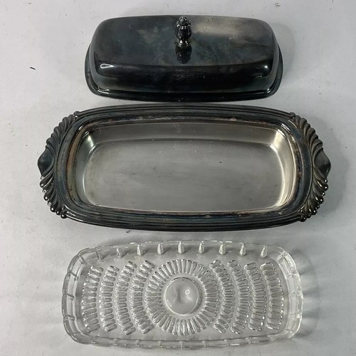 Plato de mantequilla de vidrio cubierto Oneida Silversmiths plateado ornamentado de colección 3 piezas - Imagen 4 de 12