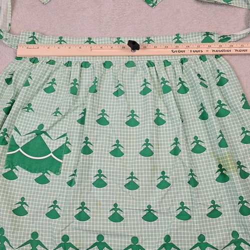Vintage Half Apron Womens Green Lady Waist Tie Housewife Kitchen Costume Cosplay - Picture 10 of 12