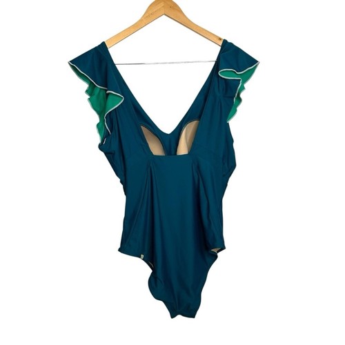 Summersalt The Ruffle Backflip One-Piece Swimsuit in Sea Urchin Blue Green Sz 20 - Picture 7 of 12