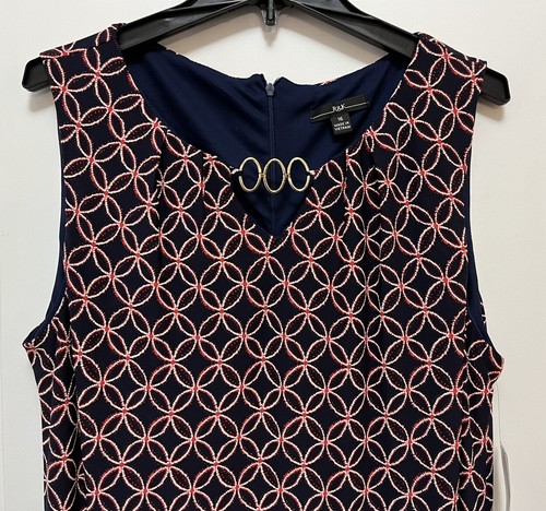 Abito donna smanicato nuovo con etichette R&K taglia 16 rosso navy fantasia geometrica - Foto 3 di 9