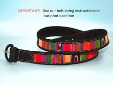 Handmade Soft Leather Black Belt Stylish Unisex with Colorful Mayan Weave