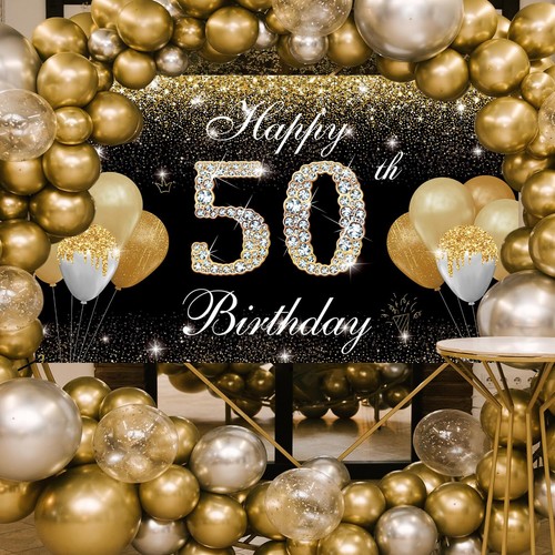 Happy 50th Birthday Decorations for Men Women - Black Gold 50 Birthday Backdr... - Picture 6 of 6