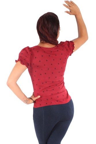 Rockabilly pin up Puffärmel Polka Dots Bluse Weinrot gepunktet - Picture 6 of 8