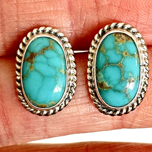 Natürliche Türkis Ohrstecker Navajo Sterling Silber 925 Pfosten 10 x 15 mm signiert